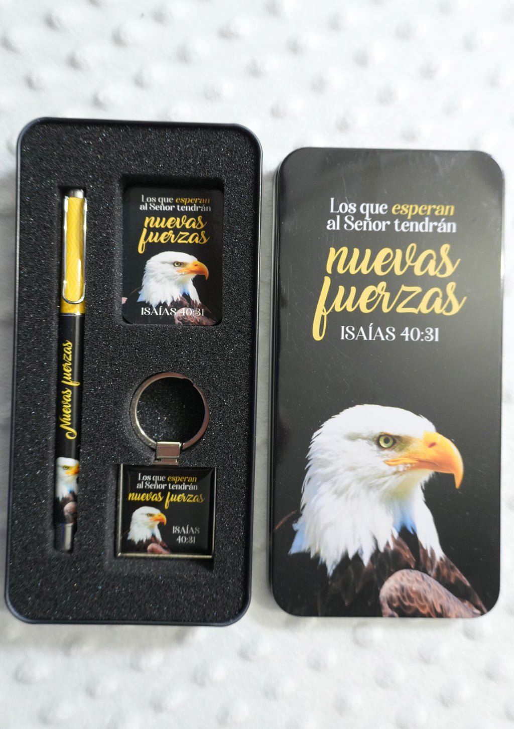 Combo bolígrafo, tarjeta y llavero: “Los que esperan en el Señor…”
