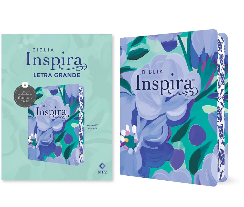 Biblia Inspira NTV, letra grande con Filament (SentiPiel, Ramo azul) (Spanish Edition) cover image