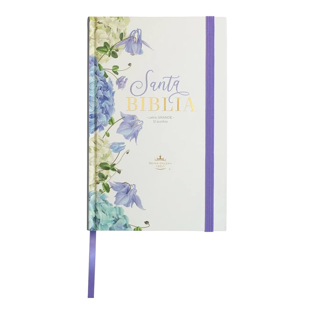 Biblia RVR 1960 Letra Grande 12.5 puntos Tamaño Manual Tapa Dura con Elástico Flores Lila cover image