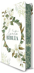 Biblia RVR 1960 letra grande tamaño manual, tapa dura con flores blancas y cantos pintados / Spanish Bible RVR 1960 Handy Size white flowers sprayed edges (Spanish Edition) cover image