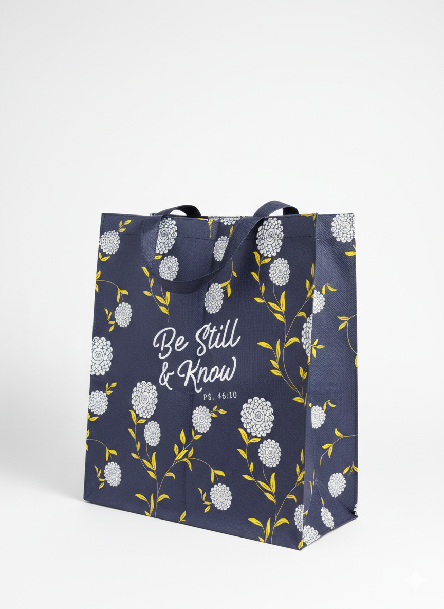 Bolso Ecológico "Be Still and Know" - Azul Marino (Salmo 46:10)
