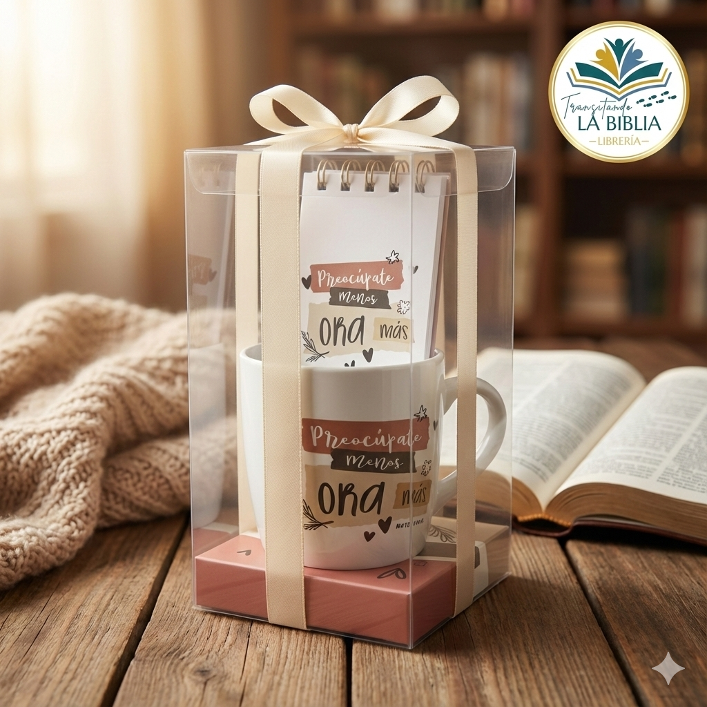 Set taza, bolígrafo y libreta preocúpate menos