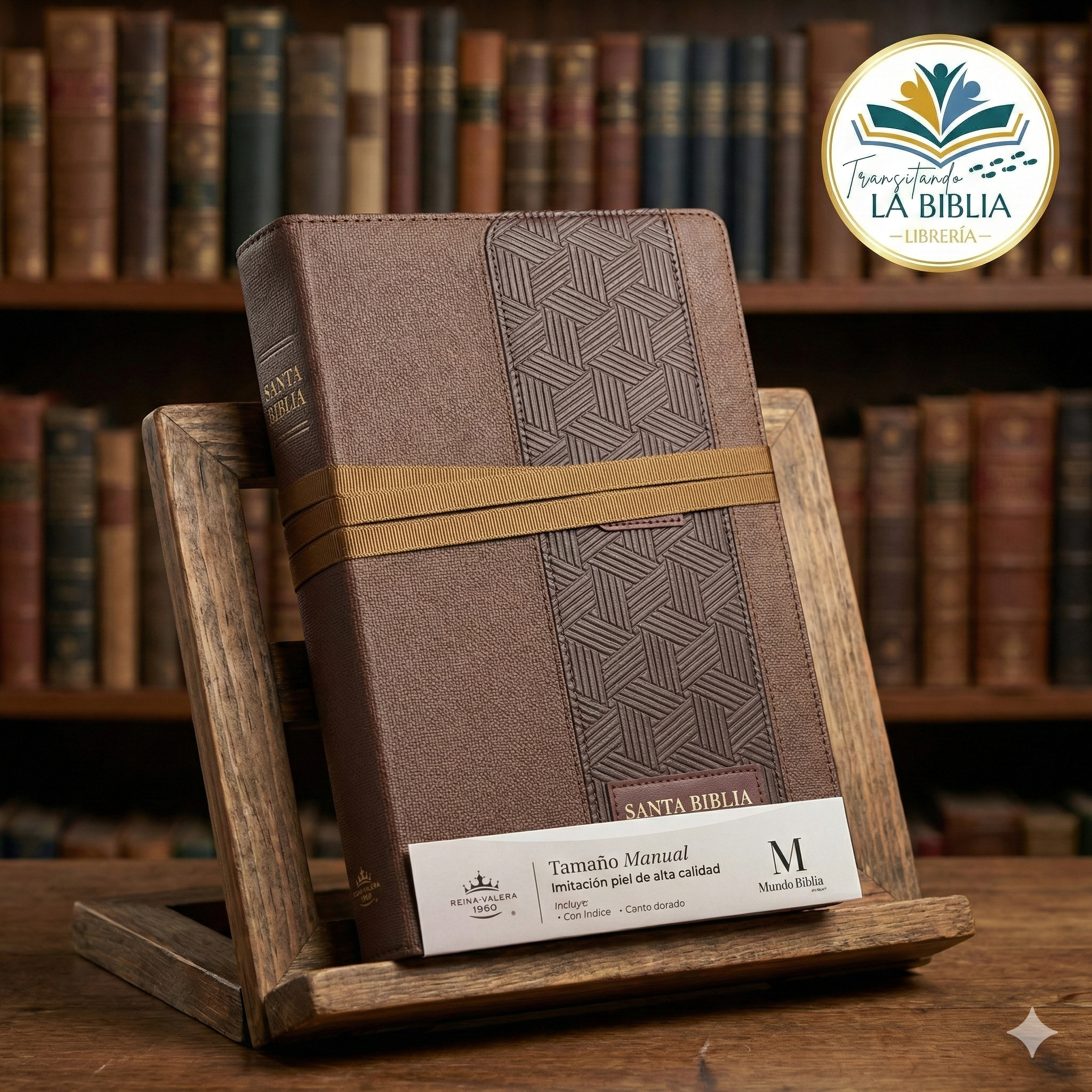Biblia RVR60 Tamaño Manual Letra Grande - Marrón con cinta
