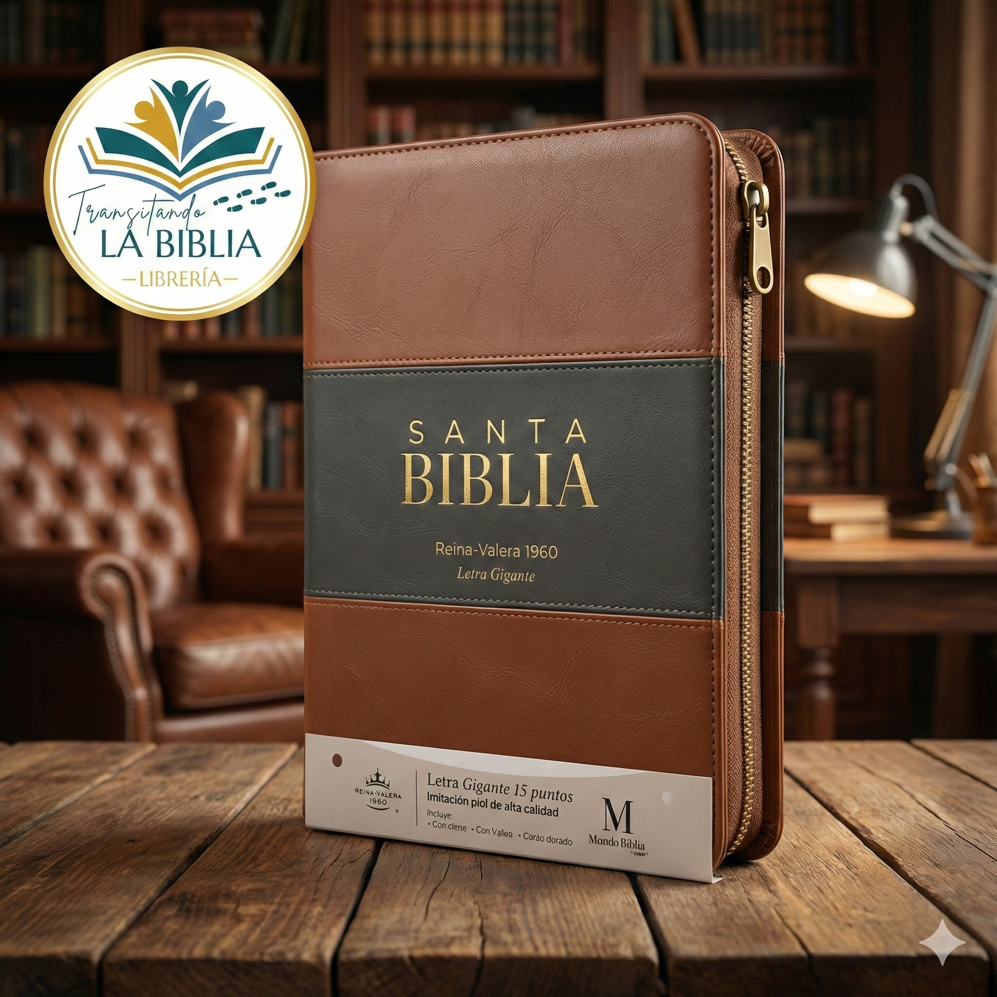 Biblia letra Gigante 15 Puntos - color madera y negro